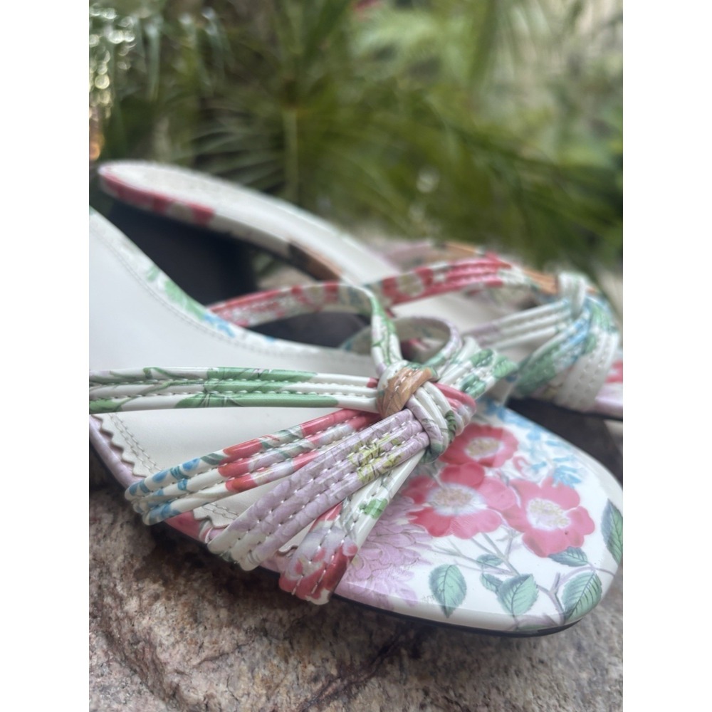Vince‎ Cameo  6.5 Pastel Floral  Strappy  Block Heel Mule Sandals Braided Wood - Picture 10 of 14